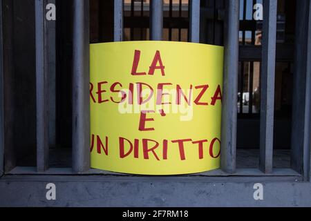 Rome, Italy. 09th Apr, 2021. A banner displayed by demonstrators at the entrance to Rome Municipal Registry Office (Photo by Matteo Nardone/Pacific Press/Sipa USA) Credit: Sipa USA/Alamy Live News Stock Photo