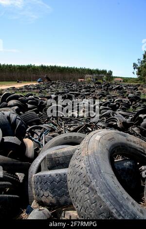 teixeira de freitas, bahia / brazil - may 6, 2008: Deposit of used tires is seen at the landfill of the city of Teixeira de Freitas. *** Local Caption Stock Photo