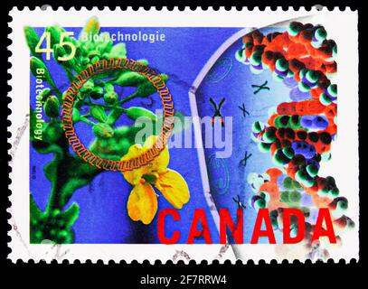 MOSCOW, RUSSIA - JANUARY 17, 2021: Postage stamp printed in Canada shows Biotechnology, High Technology Industries serie, circa 1996 Stock Photo