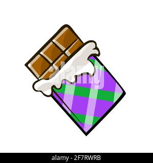 Delicious chocolate bar in an open package on a white background. Sweet dessert. Vector isolated cartoon pop art illustration Stock Vector