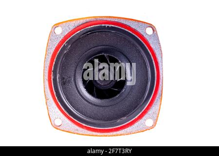 The inside of an old water pump. Water pump blades and hoses contaminated with limescale. Isolated background. Stock Photo