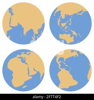 Modern simple earth set, great design for any purposes. Isolated network vector illustration. Planet earth. World map. Stock Vector