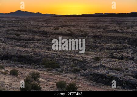 Sunset over the lava fields of Valley of FIres Recreation Area, New Mexico. Stock Photo
