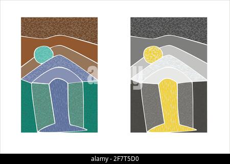 Abstract landscape colorful background. Stained glass effect art poster set of vector illustration Stock Vector