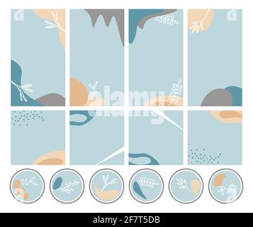 Modern collection with social media templates posts stories and covers for web background design. Poster, card, banner. Stories frame. White backgroun Stock Vector