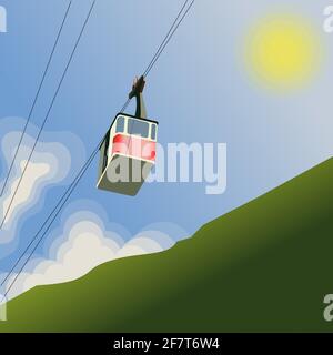 the cable car ride up in the mountains vector illustration Stock Vector