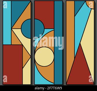 abstract geometric triptych in summer colors vector illustration Stock Vector
