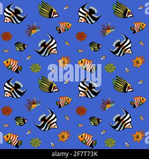 Underwater pattern with colorful fishes and plants vector illustration Stock Vector