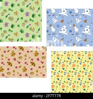 set of seasons patterns spring summer autumn winter vector illustration Stock Vector