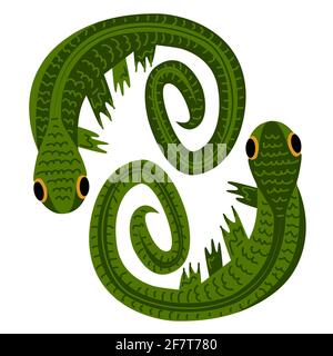 two cute hand-drawn lizards, opposite each other, kids drawing style vector illustration Stock Vector