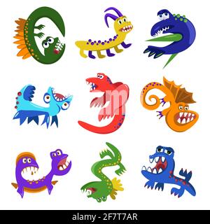 Cartoon monsters set. Colorful cute funny monsters vector illustration Stock Vector