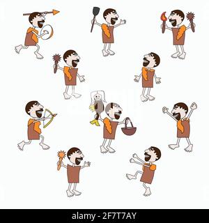 set character of a cave man for mascot, avatar, game character and other. hand drawn vector illustration Stock Vector