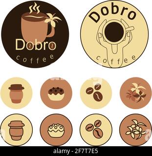 two variants of a coffee shop logo, icons for social media, website on the topic of drinks, cakes vector illustration Stock Vector