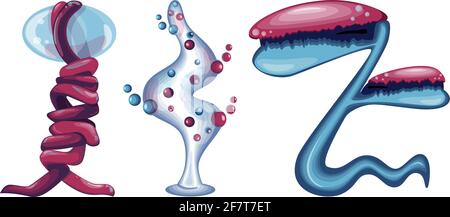 Unusual fantasy mushrooms set. Vector magic nature elements, isolated on white. Space colors. Alien items Stock Vector