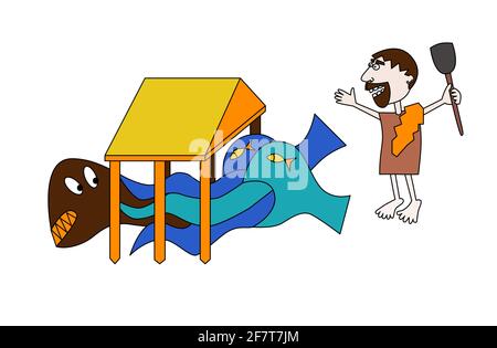 Sixth labour of Hercules, Augean stables in hand draw style water conquers dirt vector illustration Stock Vector