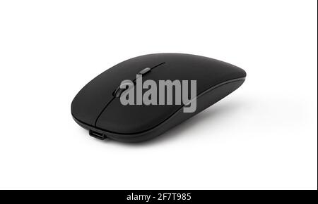 wireless black mouse isolated on white background with clipping path Stock Photo