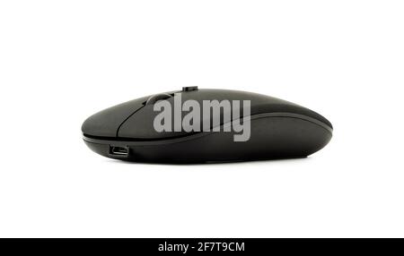 wireless black mouse isolated on white background with clipping path Stock Photo