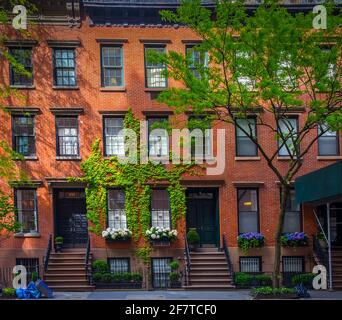 New York City, USA, May 2019, view of a red brick building in the Chelsea neighbourhood