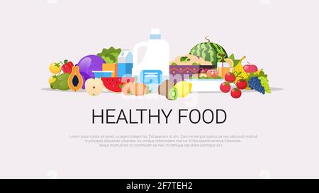 fresh fruits vegetables plant based milk raw organic products composition natural healthy food concept vegan protein horizontal copy space Stock Vector