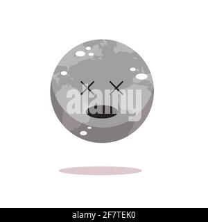 sad earth character unhappy cartoon mascot globe personage showing sick face say no plastic bad ecology climate change save planet concept isolated Stock Vector