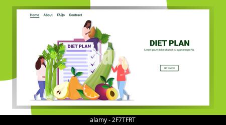 people holding different organic fruits herbs mix race women planning weight loss program diet plan healthy nutrition concept horizontal copy space Stock Vector