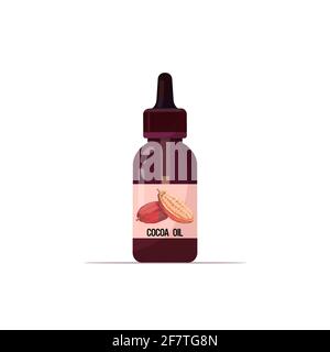 realistic cocoa oil glass bottle with dropper cosmetic liquid ingredient for food drinks and spa product skincare concept Stock Vector