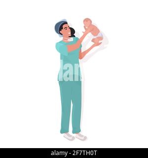 female doctor midwife in uniform holding newborn baby medical maternity hospital clinic worker with little child medicine healthcare midwifery concept Stock Vector