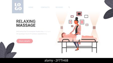 woman receiving body contouring masseuse in spa salon makes anti cellulite relaxing procedures skin care massage therapy concept horizontal full Stock Vector