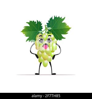 cute fresh juicy grape character tasty ripe berry fruit mascot personage isolated on white background healthy food concept Stock Vector