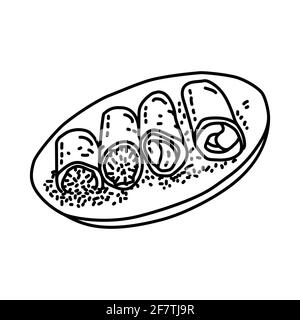 Dadar Gulung Indonesian Food Hand Drawn Icon Set Vector. Stock Vector