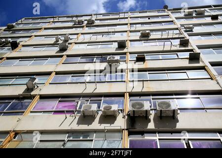 salvador, bahia, brazil - december 28, 2020: air conditioning units are seen on the wall of a commercial building in the Comercio neighborhood, in the Stock Photo