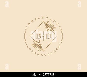 BD letters Beautiful floral feminine editable premade monoline logo suitable for spa salon skin hair beauty boutique and cosmetic company. Stock Vector