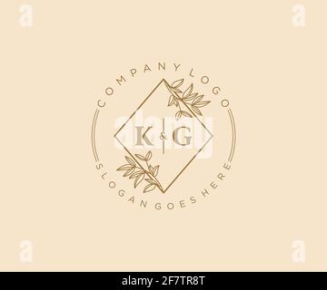 KG letters Beautiful floral feminine editable premade monoline logo suitable for spa salon skin hair beauty boutique and cosmetic company. Stock Vector