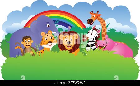 Cartoon wild animals in forest vector illustration Stock Vector