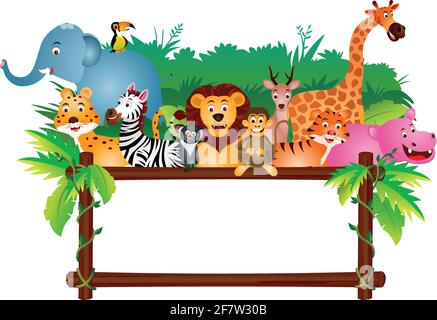 Animal frame with wild animals caroon vector isolated on white background Stock Vector