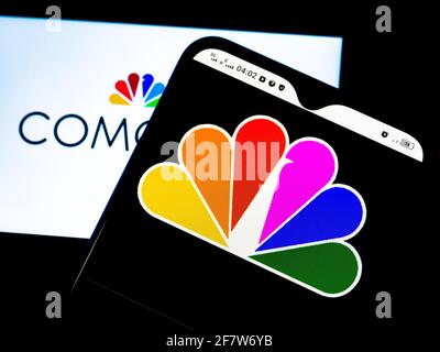 In this photo illustration Comcast Corporation logo seen displayed on a smartphone. (Photo by Igor Golovniov / SOPA Images/Sipa USA) Stock Photo