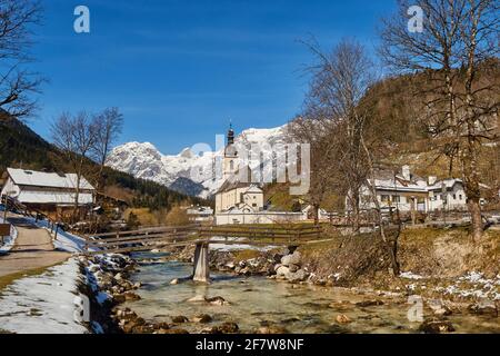 A great view of the Bavarian Alps in Ramsau in the Berchtesgadener Land. Stock Photo