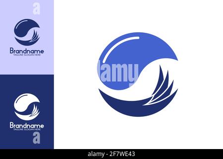 Hand water logo design. The logo design with the concept of water and hand design. symbolizing environmental awareness, water purity, care for water, Stock Vector