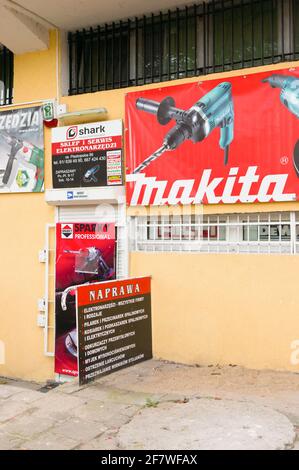 POZNAN, POLAND - Apr 11, 2016: Entrance to a Makita tool store on the Piastowskie area Stock Photo