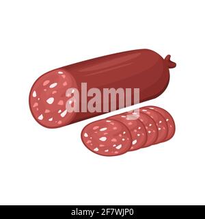 Salami stick and meat sausage slices icon. Vector illustration of a meat product. Stock Vector