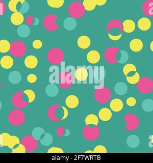 Multicolored circles on a light background. Seamless endless pattern a pattern of whole and cropped circles in yellow, pink, green on a green Stock Vector
