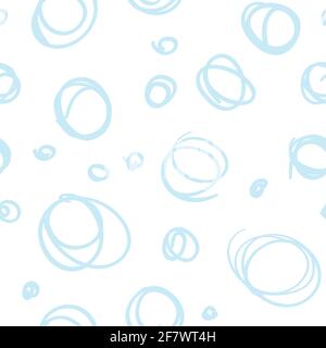 Seamless endless pattern of hand drawn circles in blue color for fabric sites Stock Vector