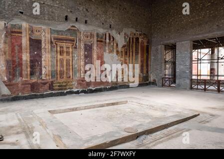 Torre Annunziata. Italy. Archaeological site of Oplontis (Villa di Poppea / Villa Poppaea / Villa A). The large atrium decorated with frescoes in the Stock Photo