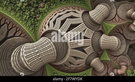 Geometric 3D fractal background with recursive structures and shapes. Stock Photo