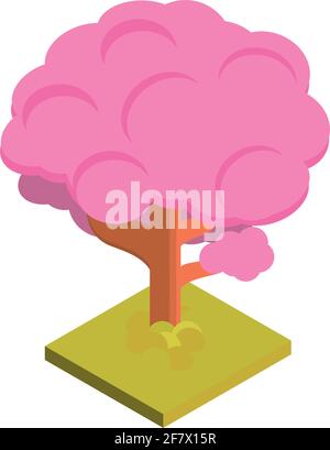 pink tree isometric isolated style Stock Vector