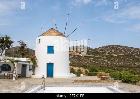 Antiparos, Greece - September 28, 2020: Summer windmill villa on Antiparos island in the Cyclades, Greece. Stock Photo
