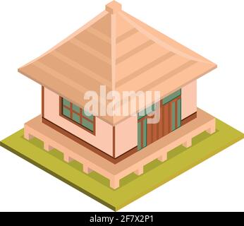 asian house isometric isolated style Stock Vector