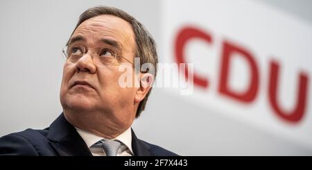 Berlin, Germany. 15th Mar, 2021. Armin Laschet, CDU Federal Chairman and Minister President of North Rhine-Westphalia, attends a press conference at the CDU's Konrad Adenauer House. On 11 April 2021, the Executive Committee of the CDU/CSU parliamentary group meets for a full-day closed meeting. Credit: Michael Kappeler/dpa/Alamy Live News Stock Photo