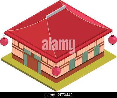 chinese building isometric isolated style Stock Vector