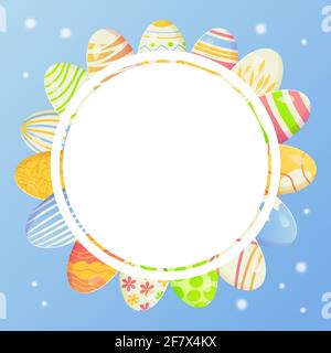 Round Easter design template with copyspace with eggs frame. Spring season promotion, discount flayer, special offer typography template concept Stock Vector